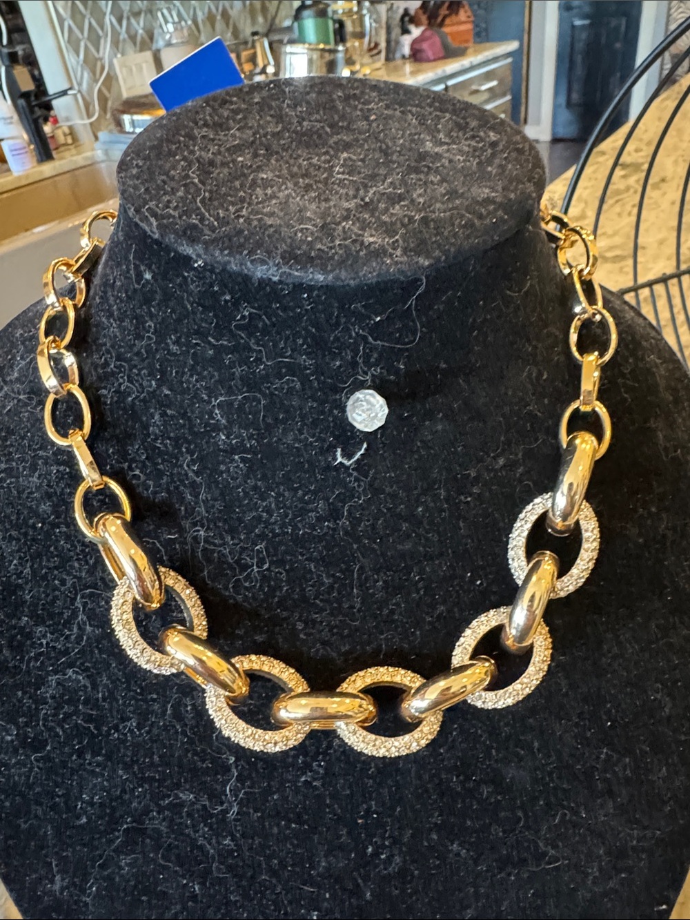 Textured & Polished Gold Link Necklace for Women